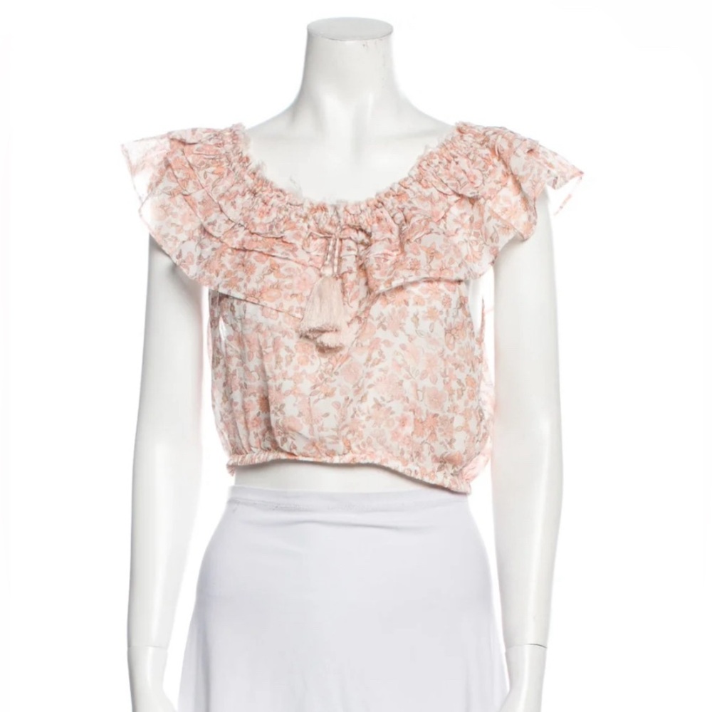 Loveshackfancy Floral Print Scoop Neck Crop Top
Size: S